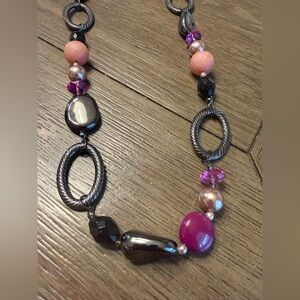 Premier Designs Pink and Black Beaded Necklace